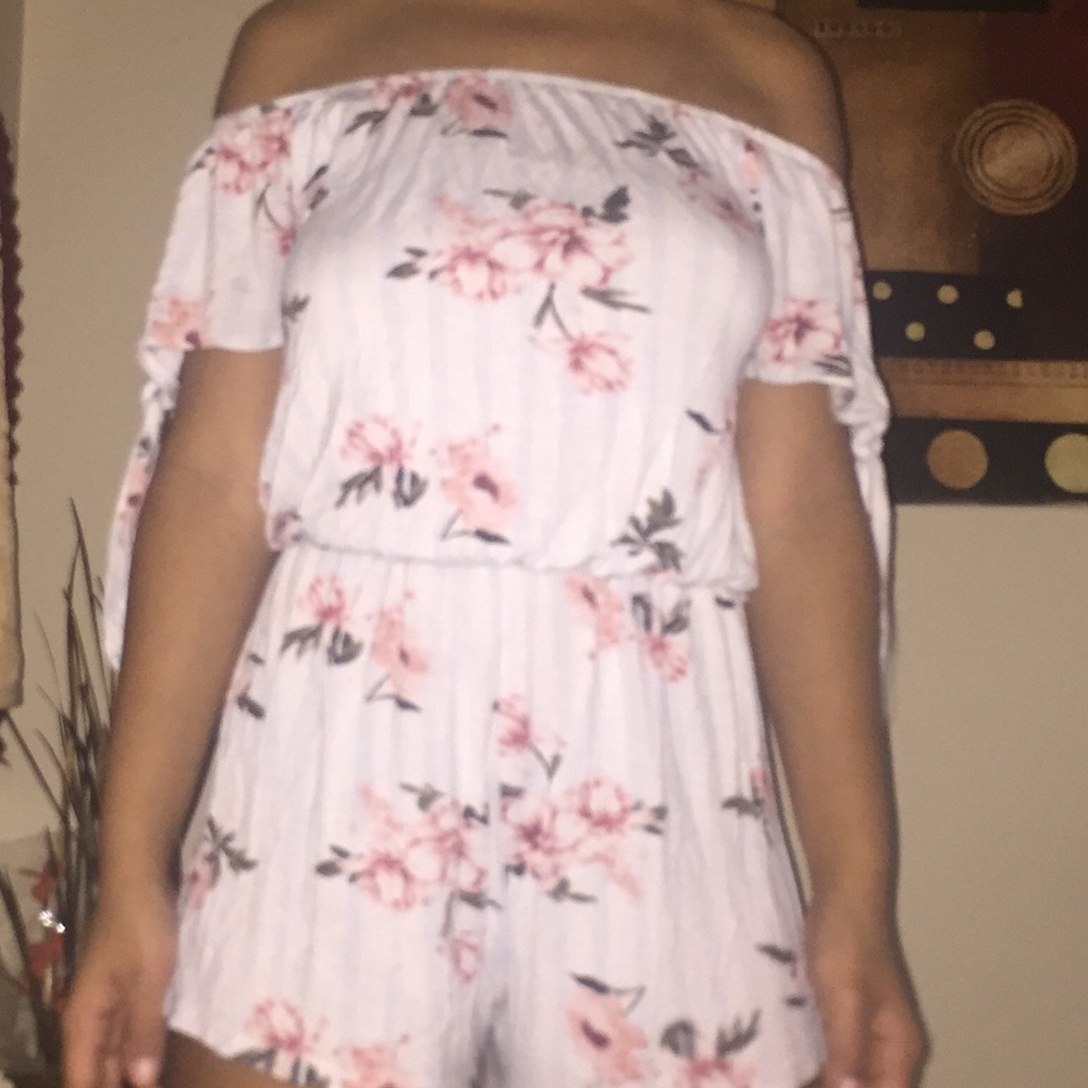 off the shoulder floral romper